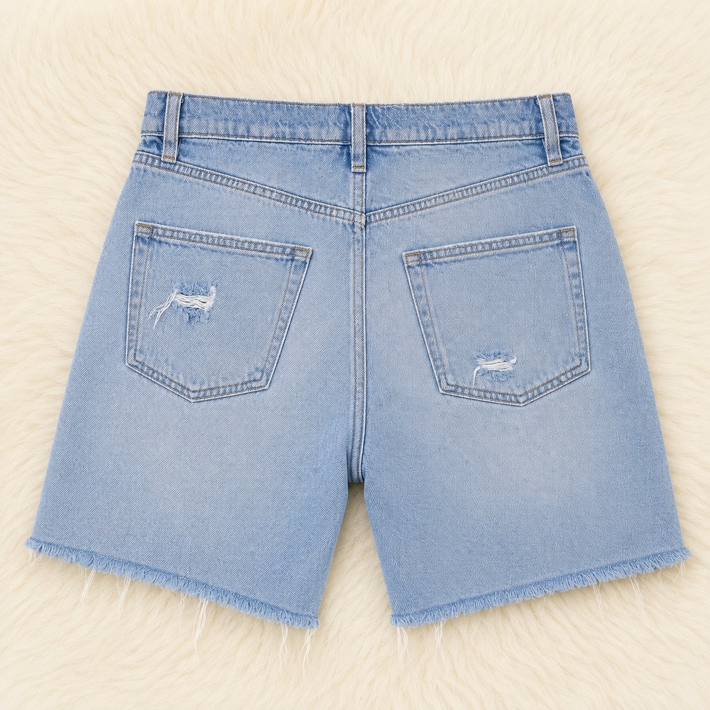 FRAME Le Slouch Bermuda Denim Shorts Womens 27 Light Wash Distressed Boho 90s - Picture 3 of 7
